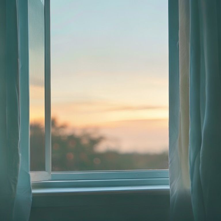 Open window with evening sky and soft breeze